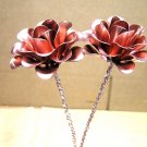 TWO Large Metal Shiny COPPER colored roses with steel and copper wrapped stems TWO Large Metal Shiny COPPER colored roses with steel and copper wrapped stems