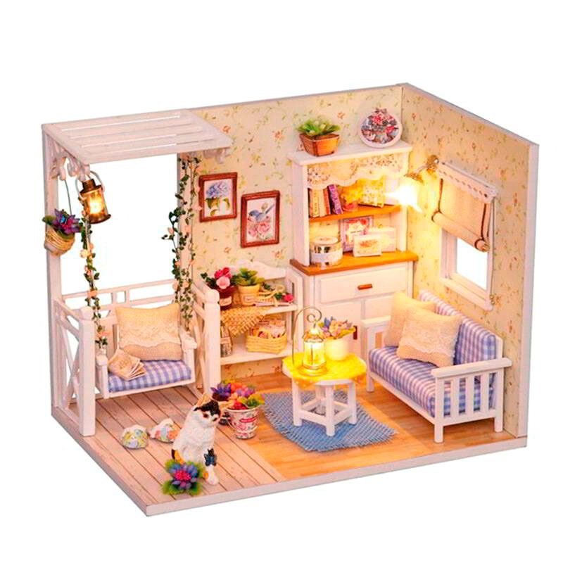 DIY Miniature Dollhouse Kit with Furniture LED Light Summer Cottage