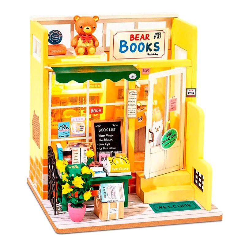 Diy miniature bookstore kit with accessories furniture and led light