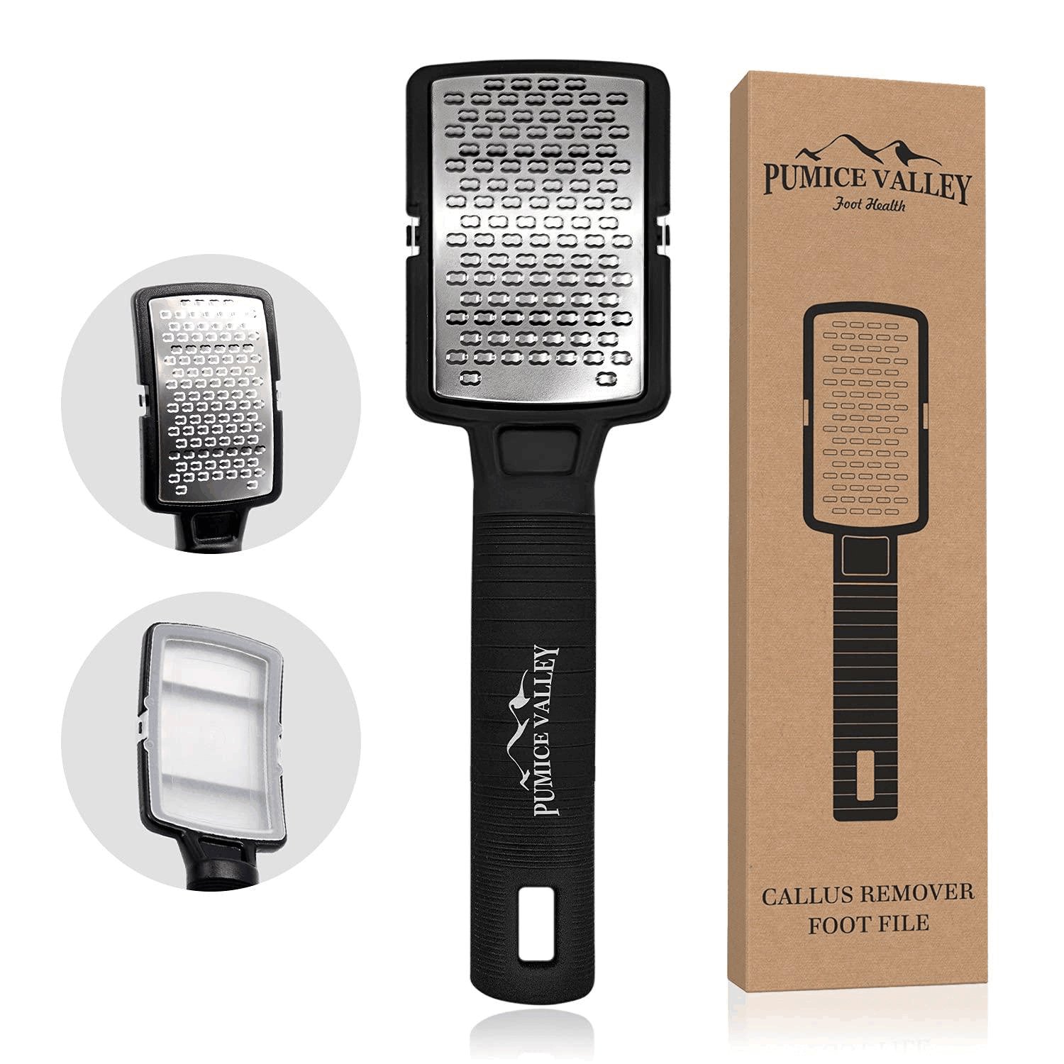 Callus Remover with Handle & Dead Skin Container  Stainless Steel Foot File