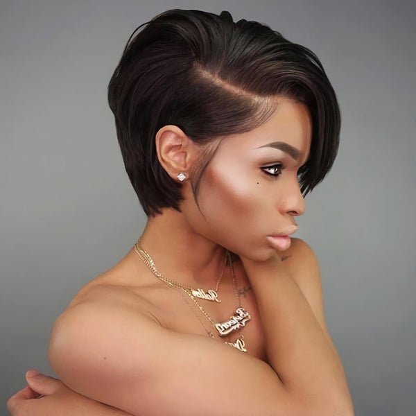 Pixie Cut Human Hair Short Straight Bob Wig- Preplucked Hairline - Transparent Lace Straight Hair Wi