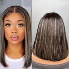 Straight Hair Wigs - Blonde Faux Highlights - Bob with Blonde Stripes - Blunt Cut