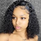 Bob Lace Wig Black Curly Water Wave Human Hair Wigs 100% Natural Hair