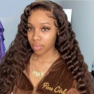13x4 Transparent Dark Brown Deep Wave Frontal Wig  - Human Hair
