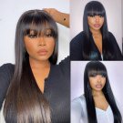 100% Human Hair Straight Hair With Bang Fringe  Wig Glueless