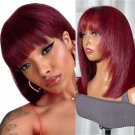 Short Wigs -  Human Hair - Burgundy - Bob Wig With Bangs - Wolf Cut