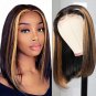 Mid Length Wigs - Bob Wig - Honey Blonde Highlight - Human Hair - Peruvian - Straight