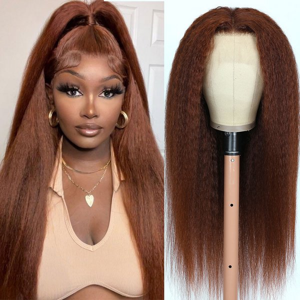 Rich Brown Wigs - 33B Reddish Brown - Kinky Straight Lace Front Wig
