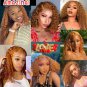 Short Curly Honey Blonde Bob Lace Front Human Hair Curly Wigs