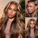 Honey Blonde Wigs - Kinky Straight Hair - Highlight Brown