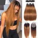 Ombre Hair Bundles - Brazilian Straight Hair Weave 3 Bundles With Closure