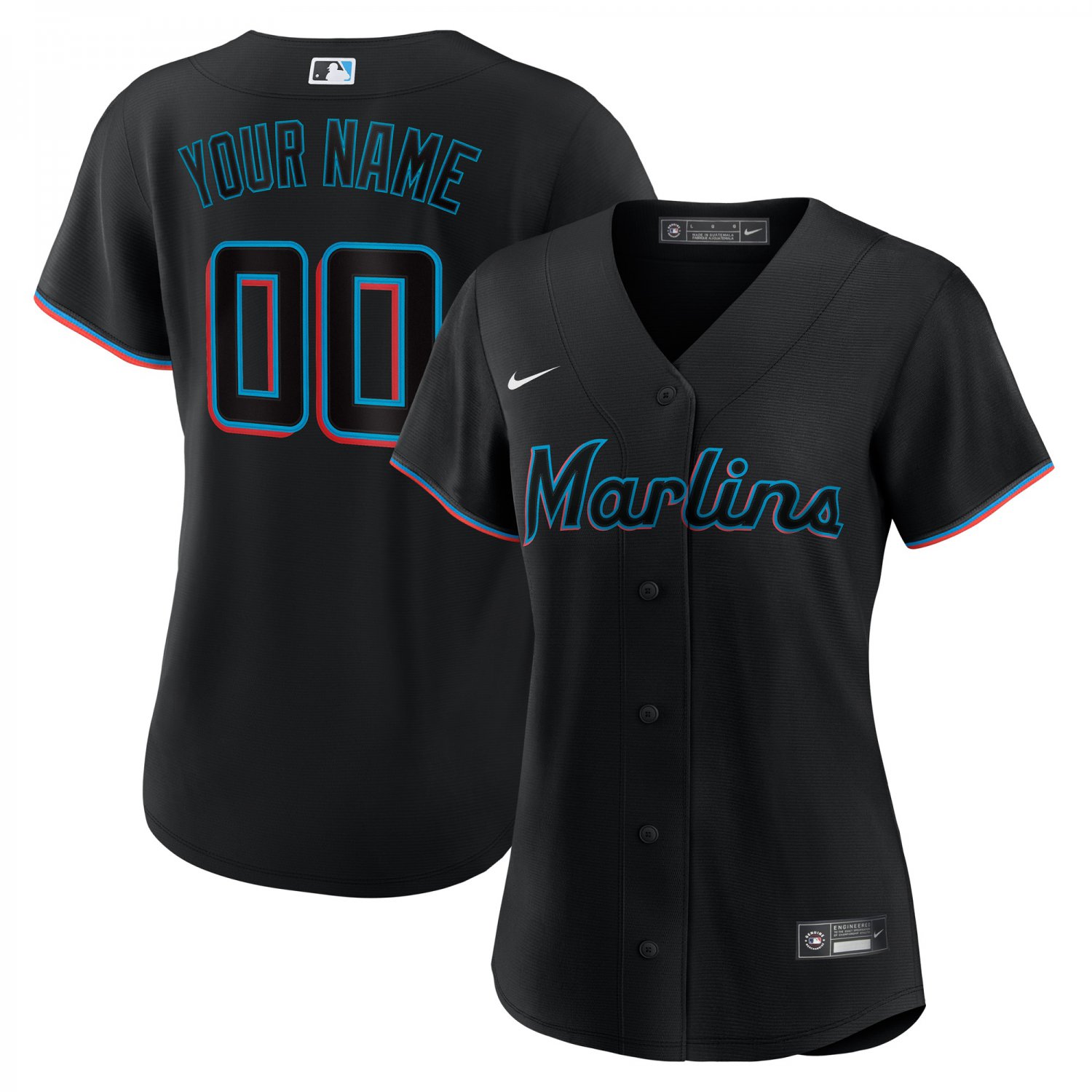 Miami Marlins Women's Alternate Custom Replica Jersey - Black
