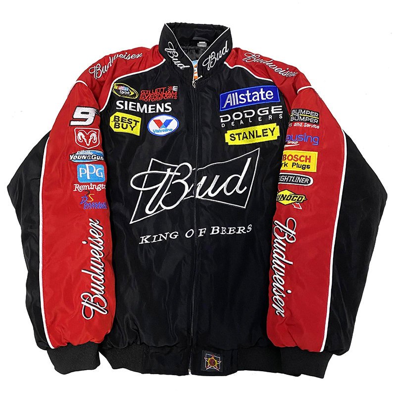 NASCAR Racer Racing Budweiser Jacket Embroidered Vintage Bomber