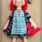 13 inches Primitive Raggedy Doll Connie fabric soft doll rag doll cloth doll handmade art doll