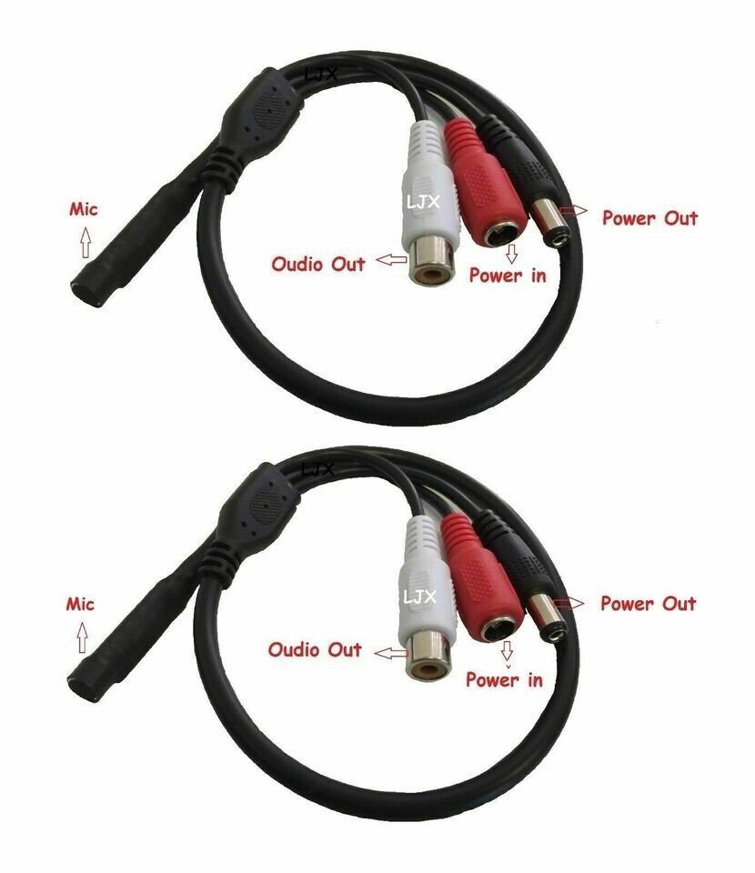 2 Pack High Sensitive Audio Mic Microphone for CCTV Security Camera Power Cable