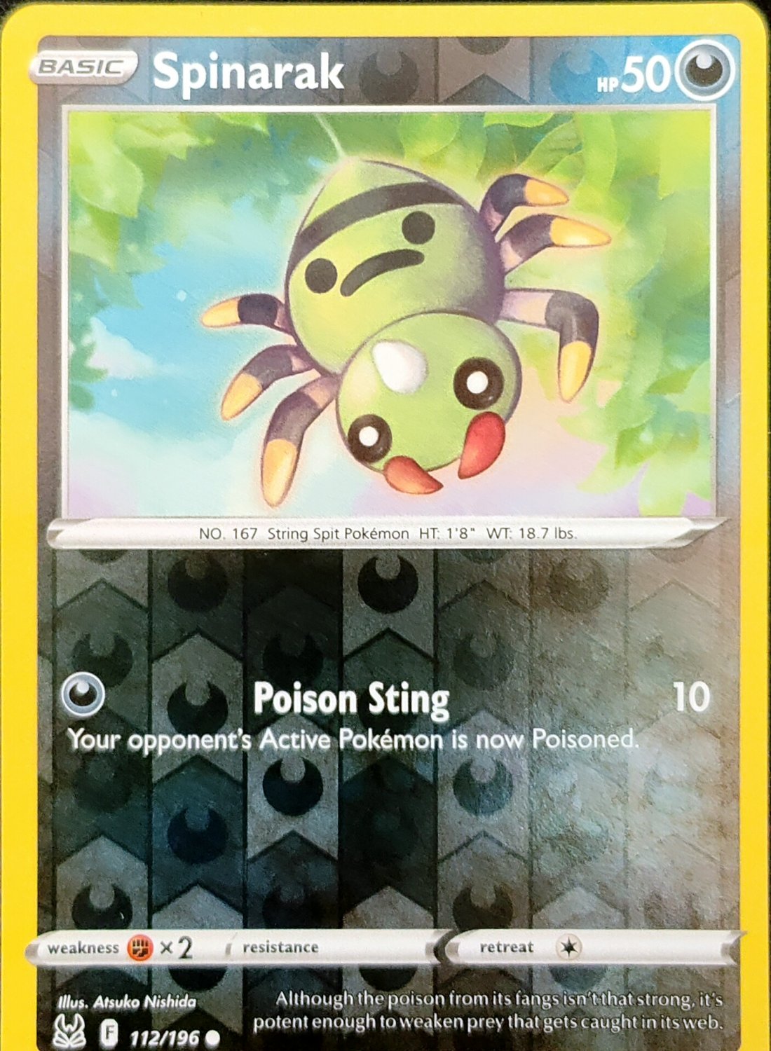 Spinarak Reverse Holo 112/196 Lost Origin Pokemon Card
