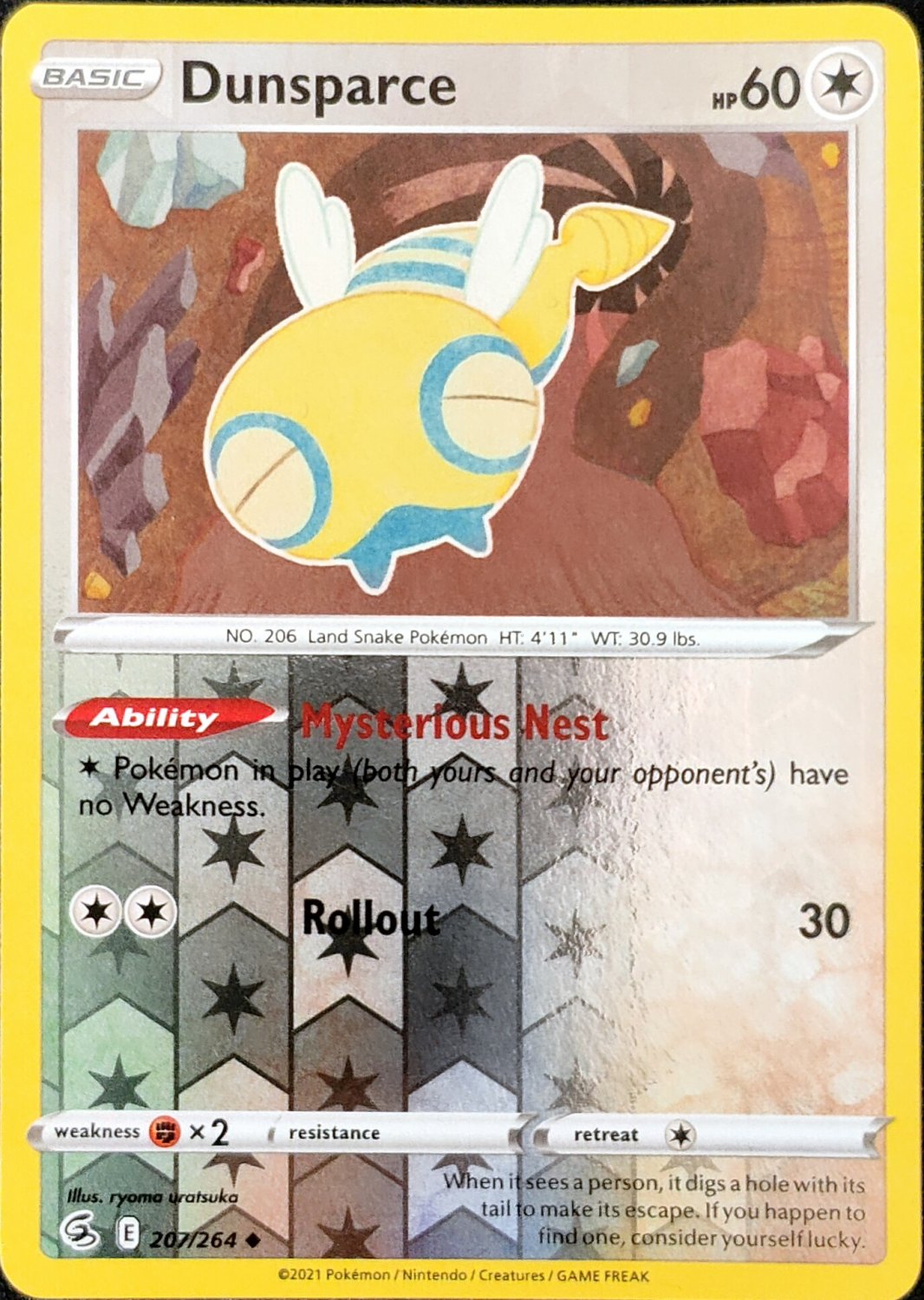 Dunsparce Reverse Holo 207/264 Fusion Strike Pokemon Card