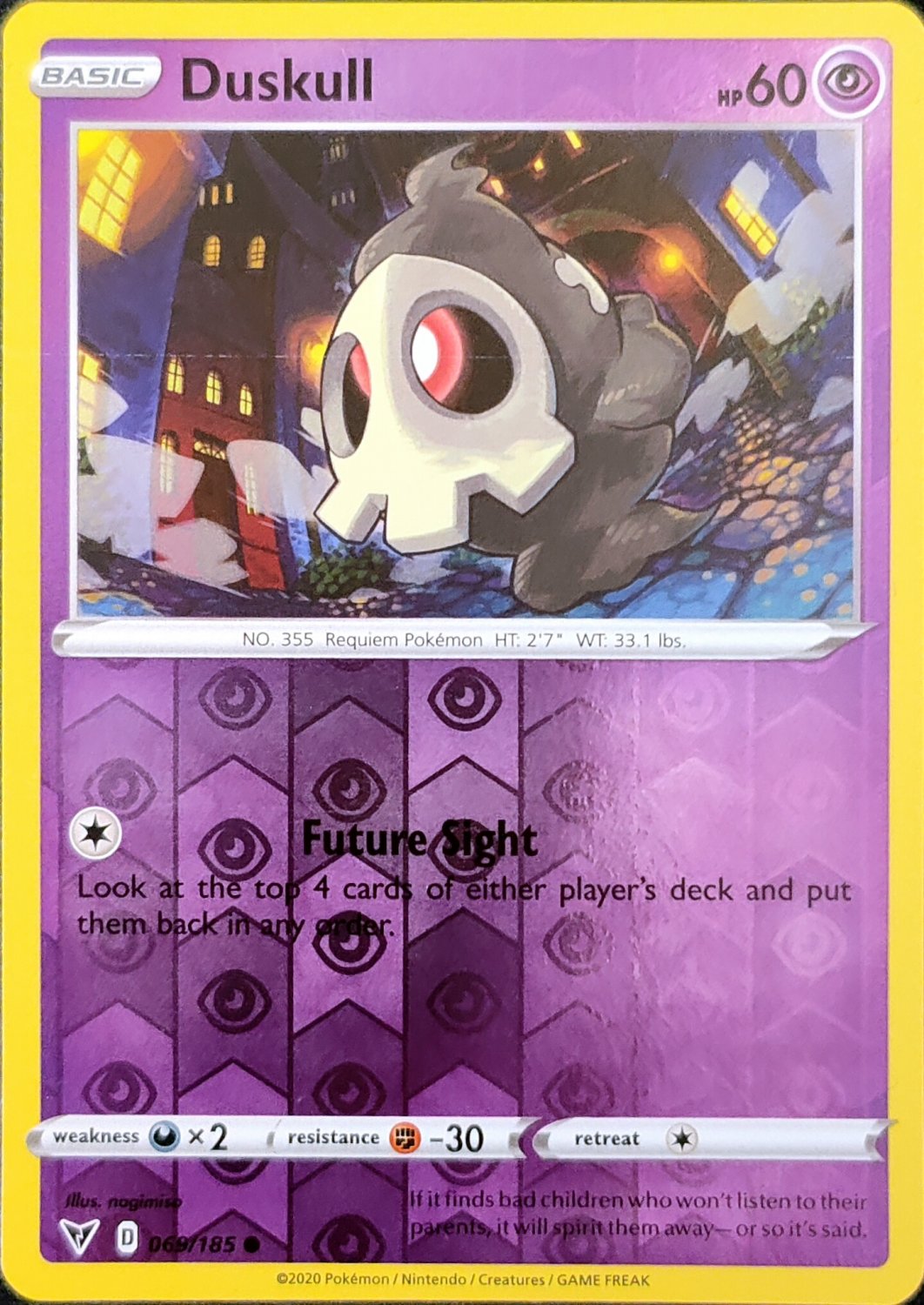 Duskull Reverse Holo 069/185 Vivid Voltage Pokemon Card