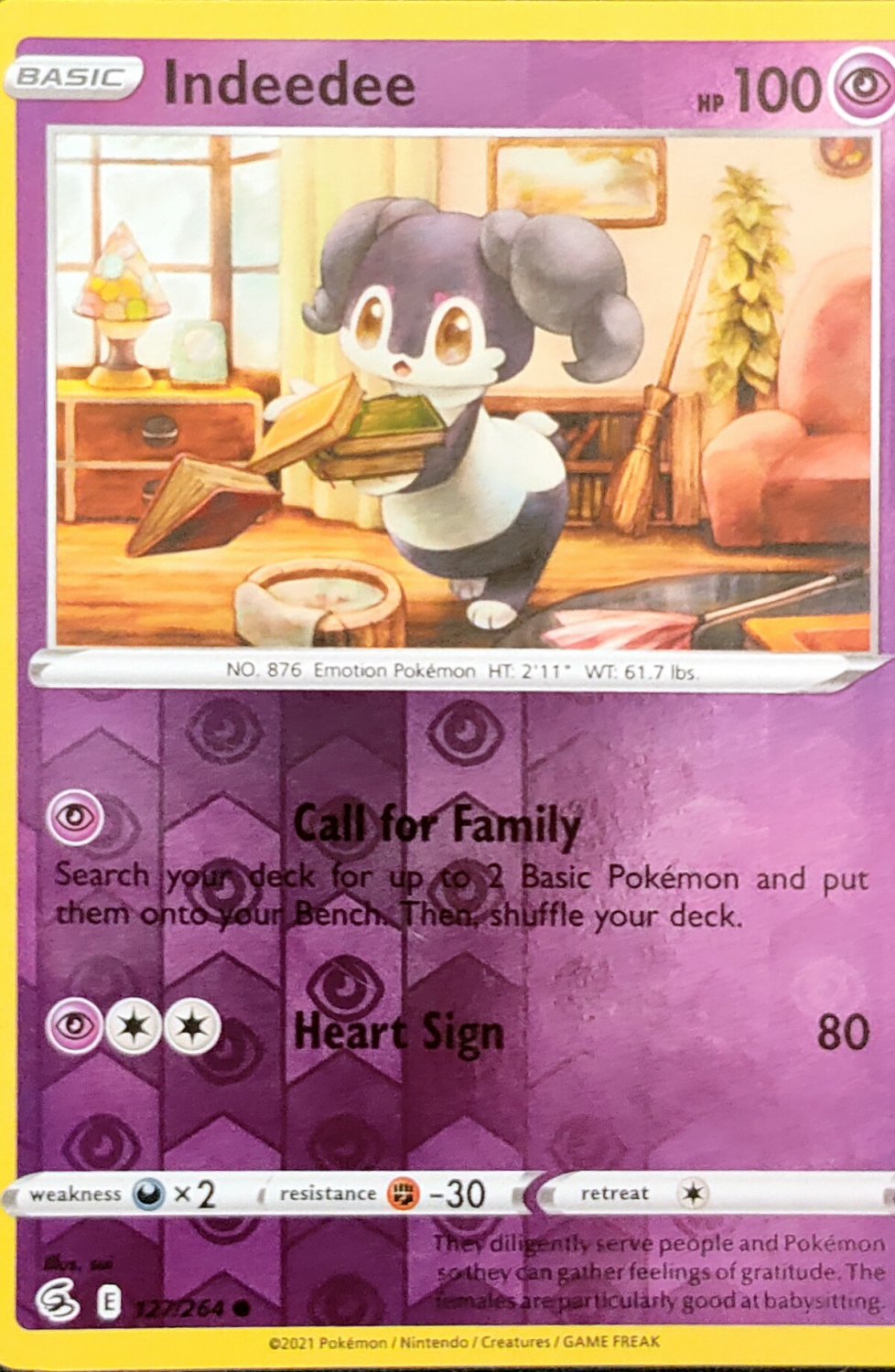 Indeedee Reverse Holo 127/264 Fusion Strike Pokemon Card
