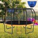 14FT Outdoor Big Trampoline With Backboard,Inner Safety Enclosure Net, Ladder, PVC Spring Cover