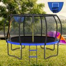 12FT Outdoor Big Trampoline With Backboard,Inner Safety Enclosure Net, Ladder, PVC Spring Cover