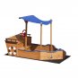 Outsunny Pirate Ship Sandbox with Cover and Rudder, Wooden Sandbox with Storage Bench and Seat