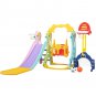 5 in 1 Slide and Swing Playing Set, Toddler Extra-Long Slide with 2 Basketball Hoops, Football