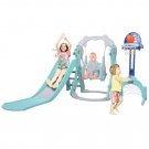 5 in 1 Slide and Swing Playing Set, Toddler Extra-Long Slide with 2 Basketball Hoops, Football