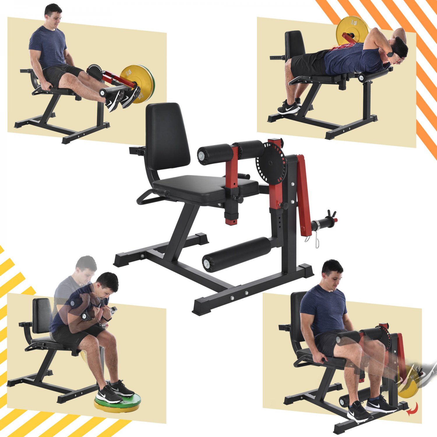 Leg Extension and Curl Machine - Leg Exercise Machine with Adjustable Seat Backrest and Rotary Leg