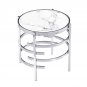 Modern Round End Table with Sintered Stone Top, Chrome/ Silver End Table for Living Room