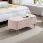 Pink Storage Ottoman Bench for End of Bed Gold Legs, Modern Grey Faux Fur Entryway Bench Upholstered