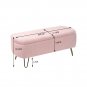 Pink Storage Ottoman Bench for End of Bed Gold Legs, Modern Grey Faux Fur Entryway Bench Upholstered