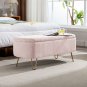 Pink Storage Ottoman Bench for End of Bed Gold Legs, Modern Grey Faux Fur Entryway Bench Upholstered