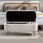 Ivory White Storage Ottoman Bench for End of Bed Gold Legs, Modern Ivory White Faux Fur Entryway