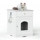 Wooden Pet House Cat Litter Box Enclosure with Drawer, Side Table, Indoor Pet Crate, Cat Home