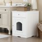 Wooden Pet House Cat Litter Box Enclosure with Drawer, Side Table, Indoor Pet Crate, Cat Home
