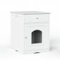 Wooden Pet House Cat Litter Box Enclosure with Drawer, Side Table, Indoor Pet Crate, Cat Home