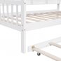 Wooden Twin Size House Bed with Trundle,Kids Bed with Shelf, White
