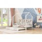 Wooden Twin Size House Bed with Trundle,Kids Bed with Shelf, White