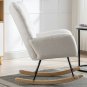 Rocking Chair with Pocket, Soft Teddy Fabric Rocking Chair for Nursery, Comfy Wingback Glider Rocker
