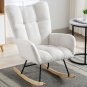 Rocking Chair with Pocket, Soft Teddy Fabric Rocking Chair for Nursery, Comfy Wingback Glider Rocker