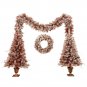 GO 4-Pieces Set Artificial Christmas Tree, Brown Needles with flocking, with Warm Lights pine cones