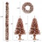 GO 4-Pieces Set Artificial Christmas Tree, Brown Needles with flocking, with Warm Lights pine cones