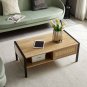 40.16" Rattan Coffee table, sliding door for storage, metal legs, Modern table for living room