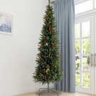Artificial Slim Christmas Tree Pre-lit Pencil Feel Real Skinny Fir Tree with Cones and Berries