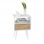 15.75" Rattan End table with drawer and solid wood legs, Modern nightstand, side table