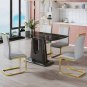 A modern, minimalist, and luxurious table. A black imitation marble tabletop with MDF U-shaped legs.