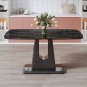 A modern, minimalist, and luxurious table. A black imitation marble tabletop with MDF U-shaped legs.