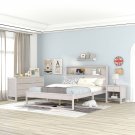 3-Pieces Bedroom Sets Queen Size Platform Bed with Nightstand and Dresser, Antique White 3-Pieces Bedroom Sets Queen Size Platform Bed with Nightstand and Dresser, Antique White