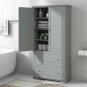 Wide Bathroom Storage Cabinet, Freestanding Storage Cabinet with Two Drawers and Adjustable Shelf